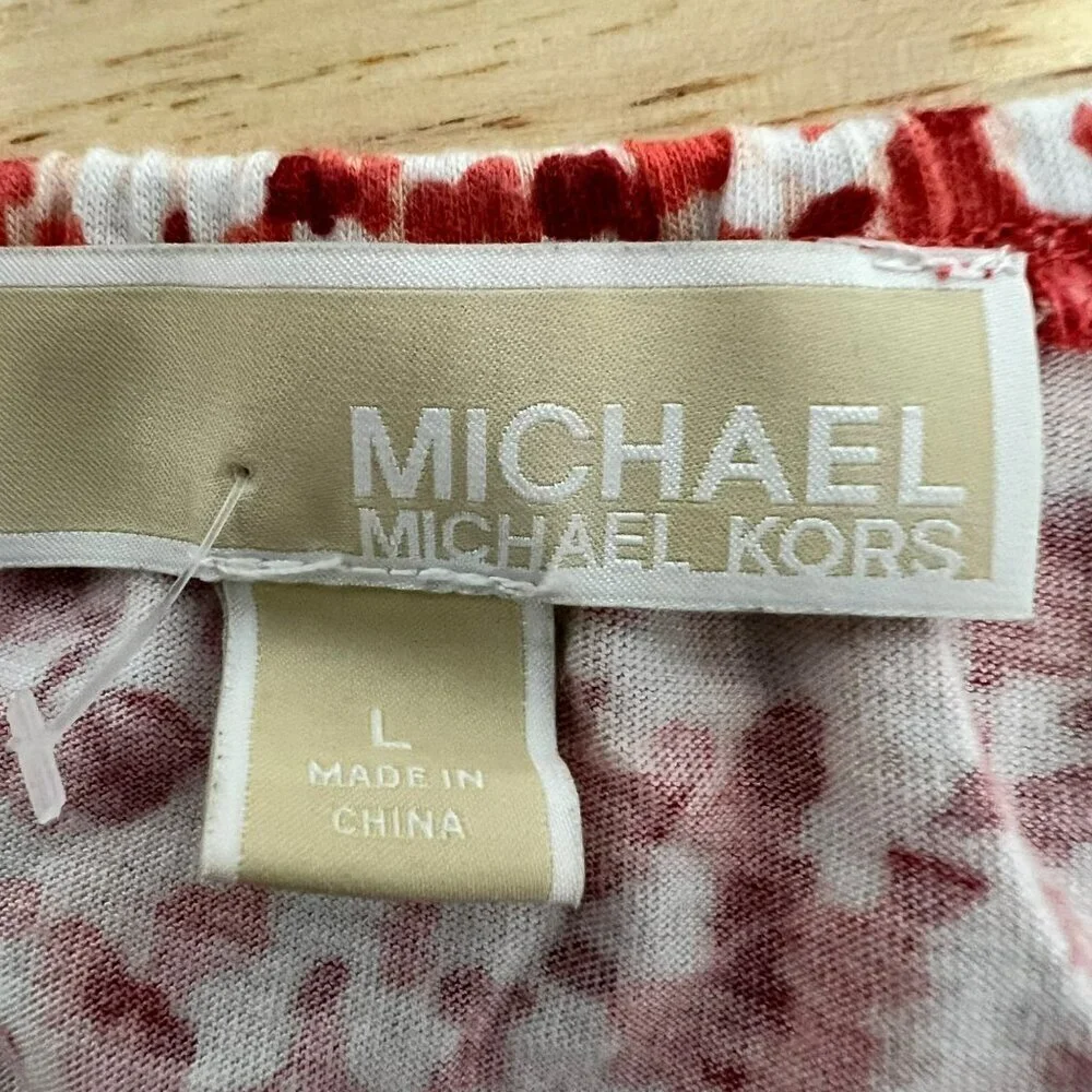 Michael Kors Sleeveless Tie Neck Floral Top Orange/White Size Large